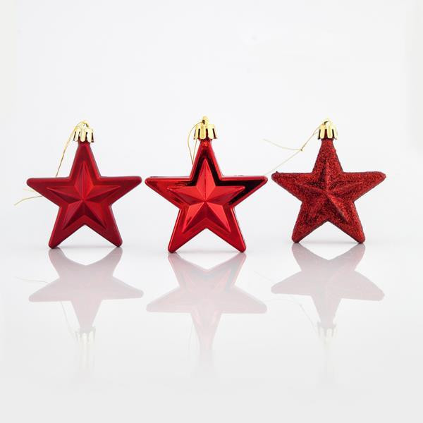 Levně Eurolamp Vánoční ozdoby plastové červené hvězdy, 6,5 cm, set 12 ks