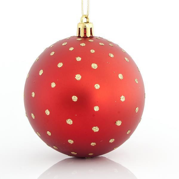 Levně Eurolamp Vánoční ozdoby plastové červené koule se zlatými tečkami, 8 cm, set 6 ks