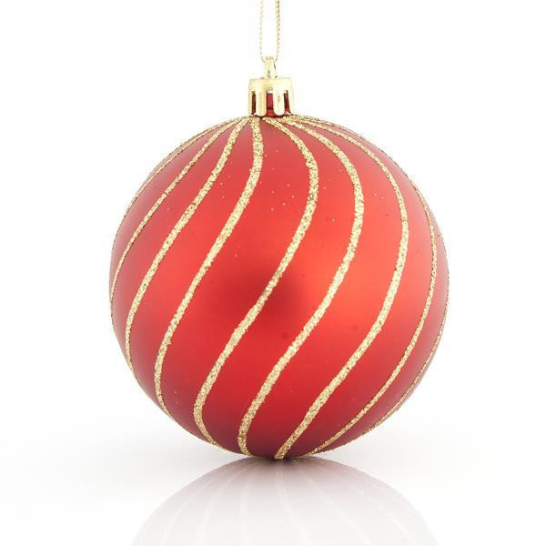Levně Eurolamp Vánoční ozdoby plastové červené koule se zlatými liniemi, 8 cm, set 6 ks