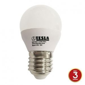 TESLA - LED MG270427-1, žárovka mini BULB E27, 4W, 230V, 320lm, 15 000h, 2700K teplá bílá, 180°