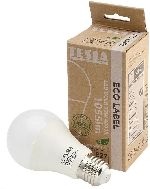 TESLA - LED BL271240-4, žárovka BULB E27, 12W, 230V, 1055lm, 15 000h, 4000K studená bílá, 220°