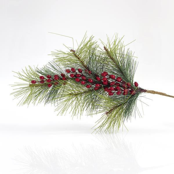 Eurolamp Vánoční dekorace větvička borovice s bobulemi, 76 cm, 1 ks