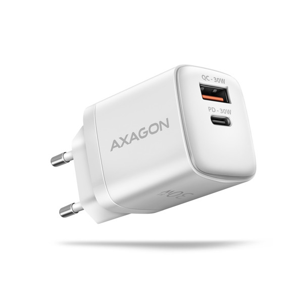 Levně AXAGON ACU-PQ30W Sil nabíječka do sítě 30W, 2x port (USB-A + USB-C), PD3.0/PPS/QC4+/SFC/AFC/Apple, bílá