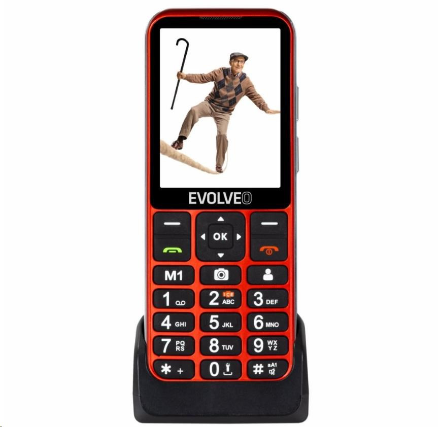 EVOLVEO EasyPhone LT, mobilní telefon pro seniory s nabíjecím stojánkem, červená