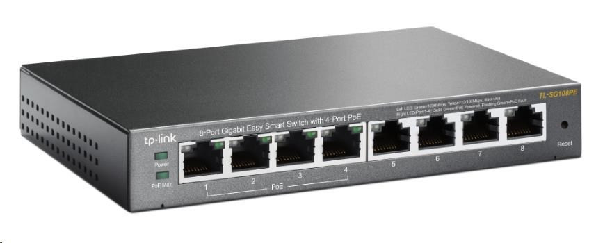 Levně TP-Link Easy Smart switch TL-SG108PE (8xGbE, 4xPoE+, 64W, fanless)