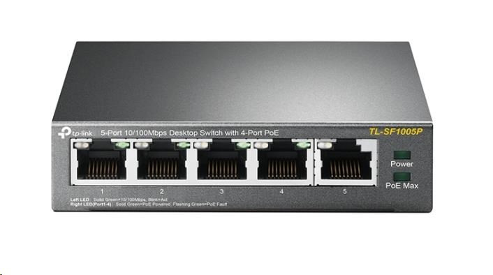 Levně TP-Link switch TL-SF1005P (5x100Mb/s, 4xPoE+, 67W, fanless)