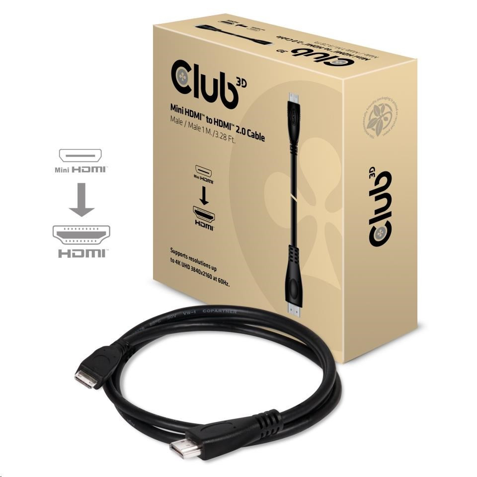 Levně Club3D Kabel Mini HDMI na HDMI 2.0 4K60Hz UHD, (M/M), 1m
