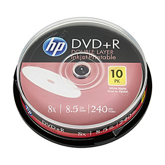 Levně HP DVD+R DL, Double Layer Inkjet Printable, DRE00060WIP-3, 8.5GB, 8x, cake box, 10-pack, 12cm, pro archivaci dat
