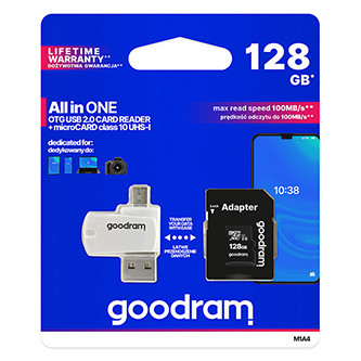 Levně Goodram paměťová karta Micro Secure Digital Card All-In-ON, 128GB, multipack, M1A4-1280R12, UHS-I U1 (Class 10), multipack se čteč