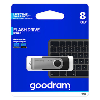 Levně Goodram USB flash disk, USB 2.0, 8GB, UTS2, černý, UTS2-0080K0R11, USB A, s otočnou krytkou
