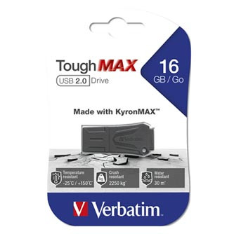 Levně Verbatim USB flash disk, USB 2.0, 16GB, ToughMAX, černý, 49330, USB A, kompozitní materiál KyronMAX(tm)