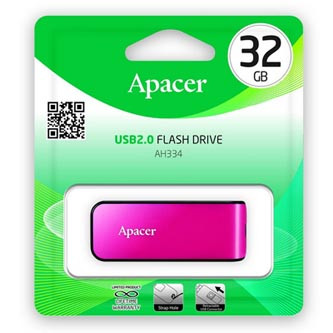 Levně Apacer USB flash disk, USB 2.0, 32GB, AH334, růžový, AP32GAH334P-1, USB A, s výsuvným konektorem