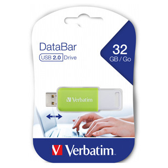 Levně Verbatim USB flash disk, USB 2.0, 32GB, DataBar, zelený, 49454, pro archivaci dat