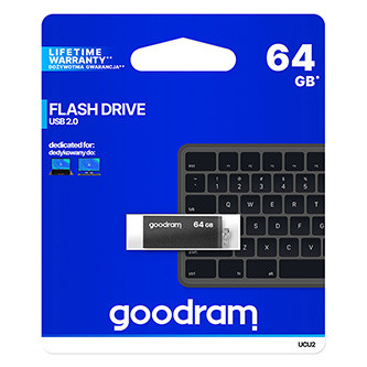 Levně Goodram USB flash disk, USB 2.0, 64GB, UCU2, černý, UCU2-0640K0R11, USB A, s otočnou krytkou
