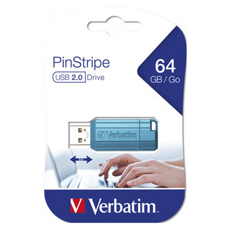Verbatim USB flash disk, USB 2.0, 64GB, PinStripe, Store N Go, modrý, 49961, USB A, s výsuvným konektorem