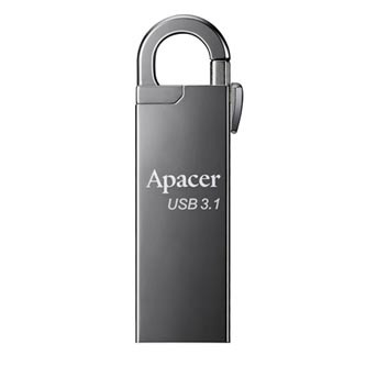 Apacer USB flash disk, USB 3.0, 128GB, AH15A, stříbrný, AP128GAH15AA-1, USB A, s karabinkou