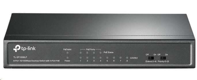 TP-Link switch TL-SF1008LP (8x100Mb/s, 4xPoE, 41W, fanless)