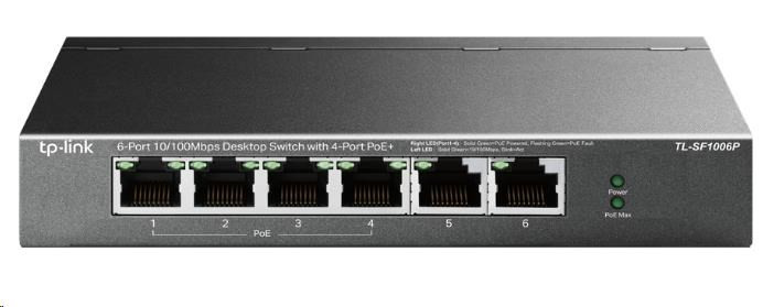 TP-Link switch TL-SF1006P (6x100Mb/s, 4xPoE+, 67W, fanless)