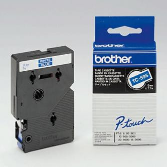 Levně Brother originální páska do tiskárny štítků, Brother, TC-595, bílý tisk/modrý podklad, laminovaná, 7.7m, 9mm