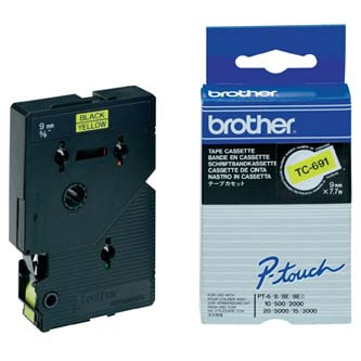 Levně Brother originální páska do tiskárny štítků, Brother, TC-691, černý tisk/žlutý podklad, laminovaná, 7.7m, 9mm