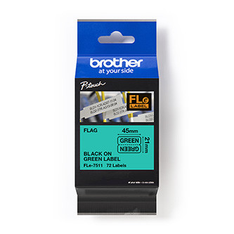 Brother originální páska do tiskárny štítků, Brother, FLE-7511, černý tisk/zelený podklad, nelaminovaná, 21mm, 45mm x 10.5mm, 72ks