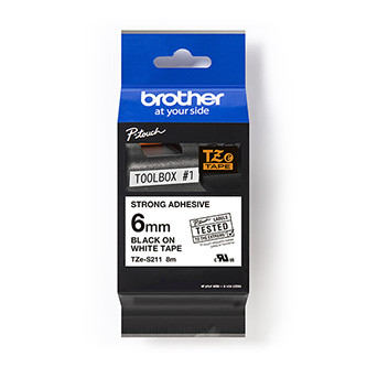 Levně Brother originální páska do tiskárny štítků, Brother, TZE-S211, černý tisk/bílý podklad, laminovaná, 8m, 6mm, extrémně adhezivní