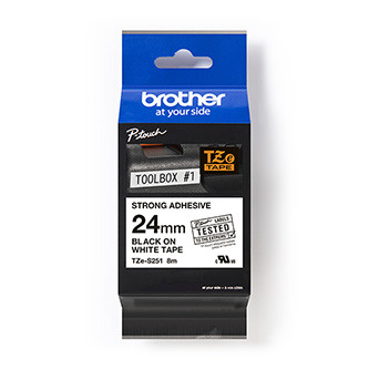 Levně Brother originální páska do tiskárny štítků, Brother, TZE-S251, černý tisk/bílý podklad, laminovaná, 8m, 24mm, extrémně adhezivní