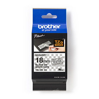 Brother originální páska do tiskárny štítků, Brother, TZE-SE4, černý tisk/bílý podklad, laminovaná, 8m, 18mm, plombovací