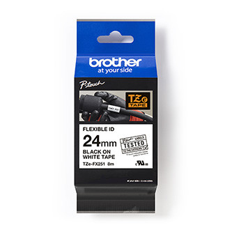 Levně Brother originální páska do tiskárny štítků, Brother, TZE-FX251, černý tisk/bílý podklad, laminovaná, 8m, 24mm, flexibilní