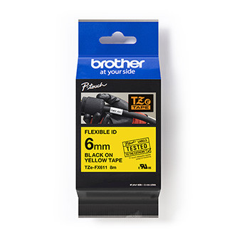 Levně Brother originální páska do tiskárny štítků, Brother, TZE-FX611, černý tisk/žlutý podklad, laminovaná, 8m, 6mm, flexibilní
