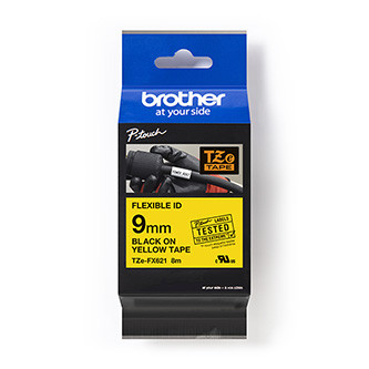 Levně Brother originální páska do tiskárny štítků, Brother, TZEFX621, černý tisk/žlutý podklad, laminovaná, 8m, 9mm, flexibilní