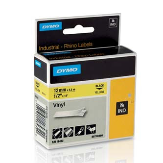 Levně Dymo originální páska do tiskárny štítků, Dymo, 18432, S0718450, černý tisk/žlutý podklad, 5.5m, 12mm, RHINO vinylová profi D1