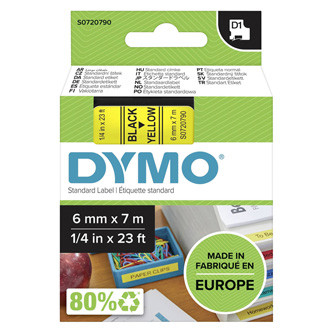 Levně Dymo originální páska do tiskárny štítků, Dymo, 43618, S0720790, černý tisk/žlutý podklad, 7m, 6mm, D1