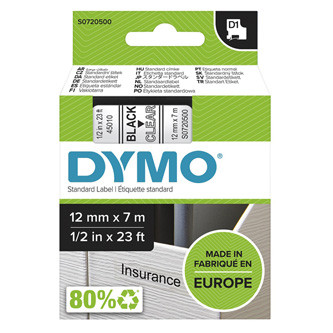 Levně Dymo originální páska do tiskárny štítků, Dymo, 45010, S0720500, černý tisk/průhledný podklad, 7m, 12mm, D1