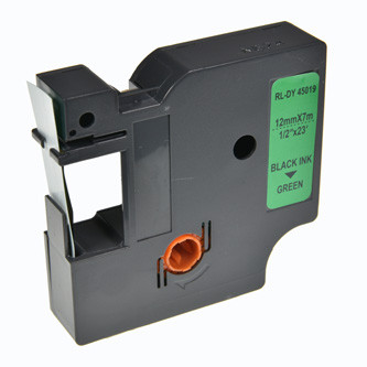 G&G kompatibilní páska do tiskárny štítků, pro Dymo, RL-DY-45019-BK, S0720590, 45019, černý tisk/zelený podklad, 7m, 12mm, D1