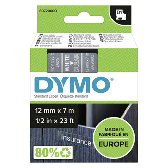 Levně Dymo originální páska do tiskárny štítků, Dymo, 45020, S0720600, bílý tisk/transparentní podklad, 7m, 12mm, D1