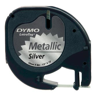 Dymo originální páska do tiskárny štítků, Dymo, S0721730, černý tisk/stříbrný podklad, 4m, 12mm, LetraTag metalická páska