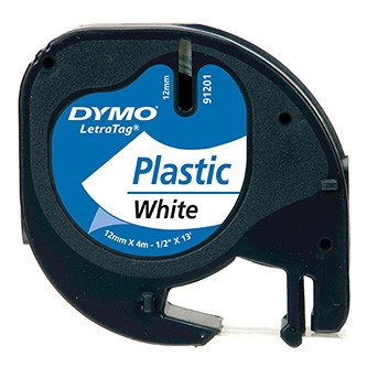 Levně Dymo originální páska do tiskárny štítků, Dymo, 91221, S0721660, černý tisk/bílý podklad, 4m, 12mm, LetraTag plastová páska