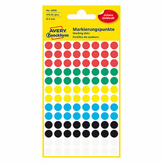 Levně Avery Zweckform etikety 8mm, barevné, 104 etiket, značkovací, snímatelné, baleno po 4 ks, 3090, pro ruční popis