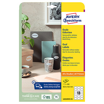 Levně Avery Zweckform etikety 63.5mm x 42.3mm, A4, bílé, 18 etiket, snímatelné, baleno po 25 ks, L6024REV-25, pro laserové a inkoustové