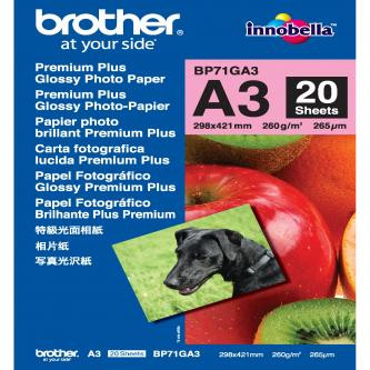 Levně Brother Glossy Photo Paper, BP71GA3, foto papír, lesklý, bílý, A3, 260 g/m2, 20 ks, inkoustový