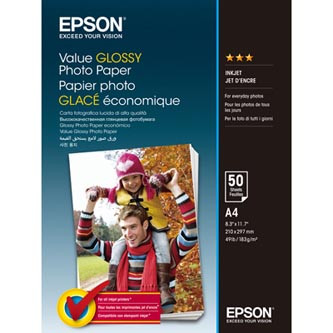Levně Epson Value Glossy Photo Paper, C13S400036, foto papír, lesklý, bílý, A4, 183 g/m2, 50 ks, inkoustový