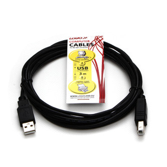 Levně Logo USB kabel (2.0), USB A samec - USB B samec, 3m, černý