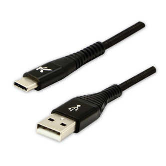 Levně Logo USB kabel (2.0), USB A samec - USB C samec, 1m, 480 Mb/s, 5V/3A, černý, box, nylonové opletení, hliníkový kryt konektoru