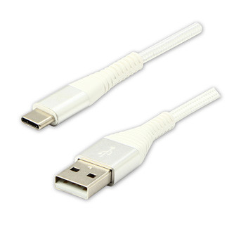 Levně Logo USB kabel (2.0), USB A samec - USB C samec, 1m, 480 Mb/s, 5V/3A, bílý, box, nylonové opletení, hliníkový kryt konektoru