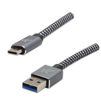 Logo USB kabel (3.2 gen 1), USB A samec - USB C samec, 2m, 5 Gb/s, 5V/2A, šedý, box, kovové opletení, hliníkový kryt konektoru