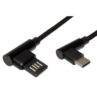 USB kabel (2.0), USB A samec - USB C samec, 0.8m, kulatý, černý, plastic bag, lomené konektory 90&deg;