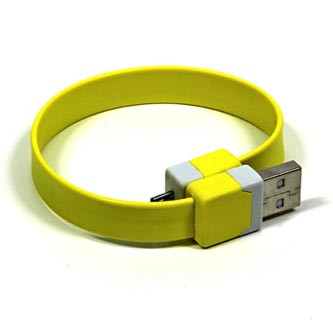 USB kabel (2.0), USB A samec - microUSB samec, 0.25m, žlutý, náramek