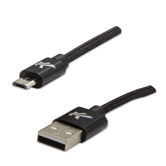 Logo USB kabel (2.0), USB A samec - microUSB samec, 1m, 480 Mb/s, 5V/2A, černý, box, nylonové opletení, hliníkový kryt konektoru