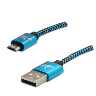 Logo USB kabel (2.0), USB A samec - microUSB samec, 1m, 480 Mb/s, 5V/2A, modrý, box, nylonové opletení, hliníkový kryt konektoru